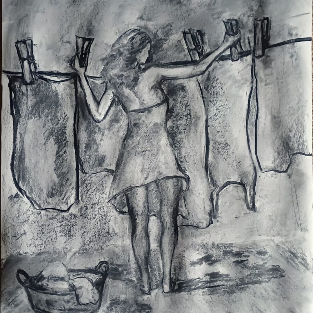 tablou marius chifulea carbune intins de rufe